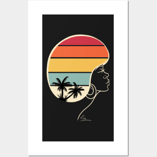 Retro Afro Sunset | Black Woman Afro Art Posters and Art